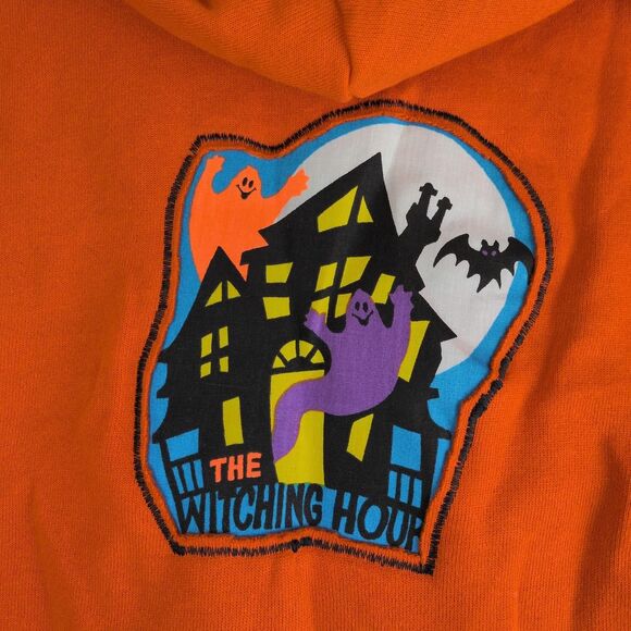 Soffe Orange upcycled zip front Hoodie with Halloween applique - Picture 2 of 6